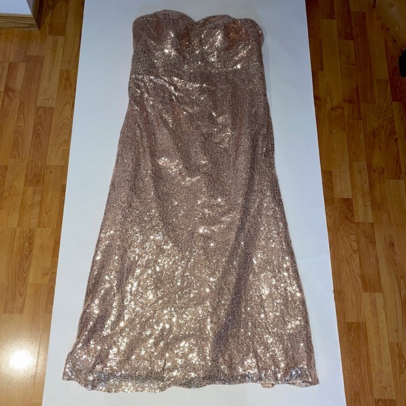 Rose Gold Sequins Long Wedding Party Gown - Picture 4 of 5